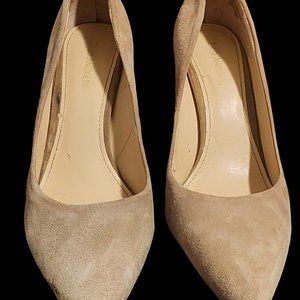 Enzo Angiolini Beige Suede Lace Pointy Pumps, Size 10M